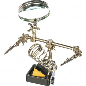 Держатель REXANT «ТРЕТЬЯ РУКА», 2 зажима, чугун, лупа 60 мм, подставка паяльника, ниша, губка