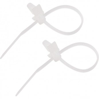 Хомут-стяжка REXANT нейлоновая с крепежным пистоном 100x2,5 мм, ø 2,4 мм, белая (100 шт/уп)