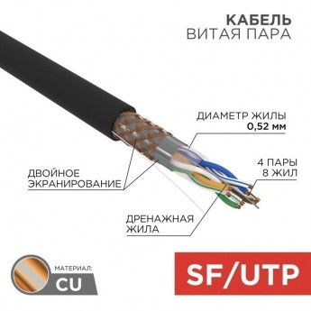 Кабель витая пара REXANT CAT 5e, OUTDOOR, SOLID, черный, 305 м Кабель витая пара REXANT CAT 5e, OUTDOOR, SOLID, черный, 305 м