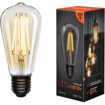 Лампа филаментная REXANT LOFT EDISON ST64 11,5Вт 1380Лм 2700K E27 прозрачная колба Лампа филаментная REXANT LOFT EDISON ST64 11,5Вт 1380Лм 2700K E27 прозрачная колба