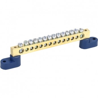 Шина REXANT 8х12 мм на двух угловых синих изоляторах 14 групп